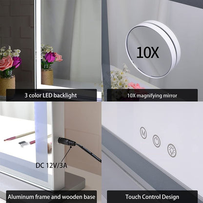 10x Magnification Mirror with Smart Touch Control and 3 Colors Dimmable Light for Bathroom and Bedroom  (71 x 57 cm) | Auzzi Store