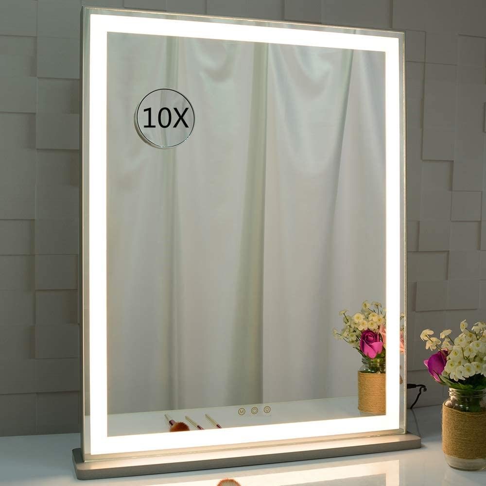 10x Magnification Mirror with Smart Touch Control and 3 Colors Dimmable Light for Bathroom and Bedroom  (71 x 57 cm) | Auzzi Store