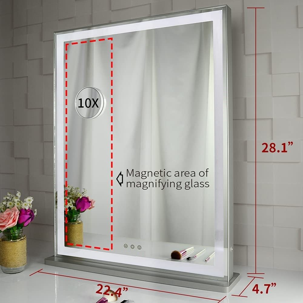 10x Magnification Mirror with Smart Touch Control and 3 Colors Dimmable Light for Bathroom and Bedroom  (71 x 57 cm) | Auzzi Store