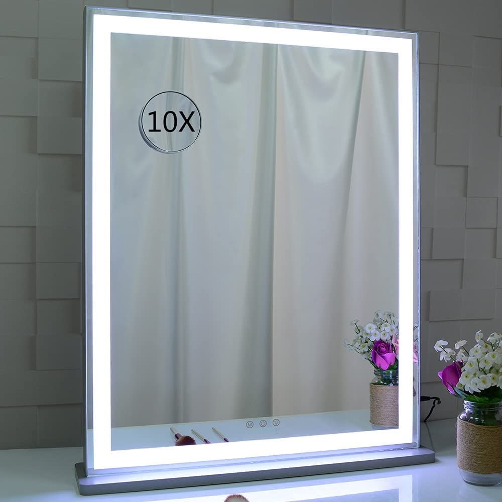 10x Magnification Mirror with Smart Touch Control and 3 Colors Dimmable Light for Bathroom and Bedroom  (71 x 57 cm) | Auzzi Store