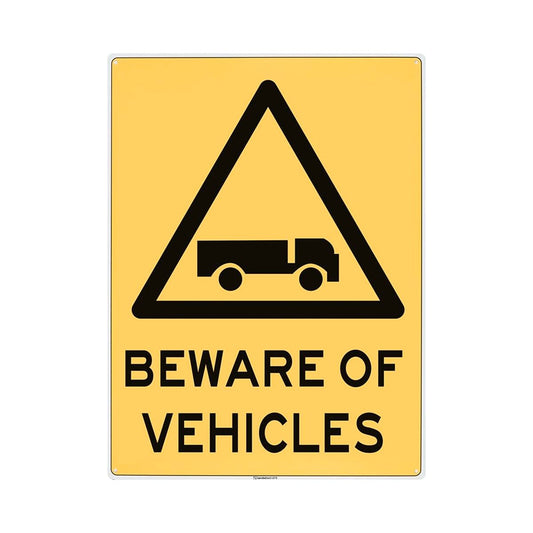 Sandleford Beware of Vehicles Plastic Sign 450 x 600mm White/Black - Auzzistore