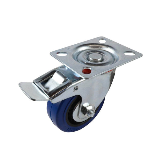 Easyroll Swivel Brake Castor - 75mm - Blue Elastic Rubber - Non-Marking - Auzzistore