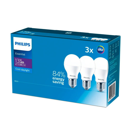 Philips A60 E27 LED Globe 1450lm Cool Daylight 13W 3 Pack - 58mm x 104mm