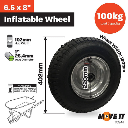 Move It Pneumatic Wheel 6.5 x 8 Steel Hub Durable Shock Absorbing – view 2 - Auzzistore