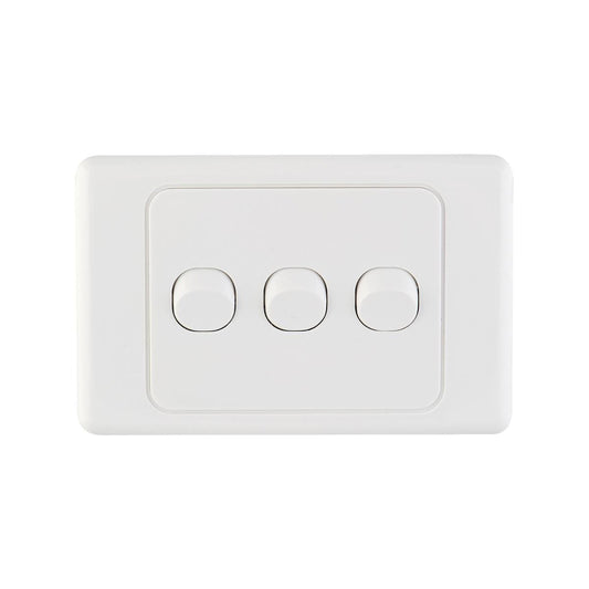 Deta White Triple Switch - 3 Gang - Polycarbonate - Standard Design - Auzzistore