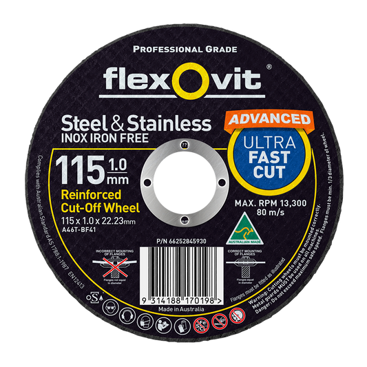 Flexovit Cut Off Wheel - 115mm - Aluminium Oxide - Fast Cutting - Auzzistore