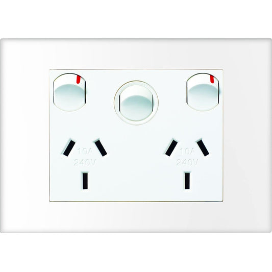 HPM Vivo Double Powerpoint 2 Gang 118mm x 85mm - White - Extra Switch - Auzzistore