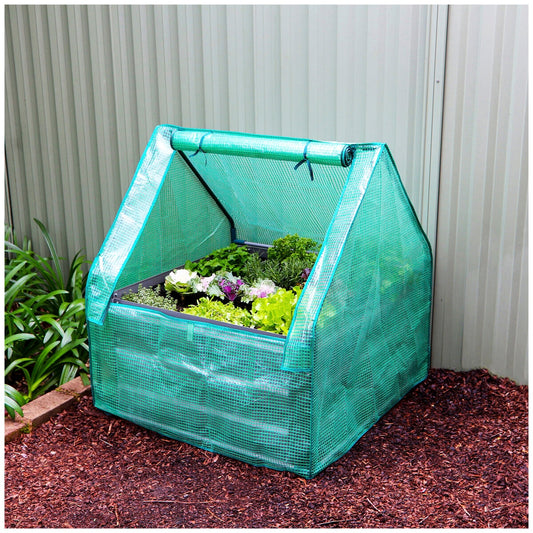 Greenlife Raised Garden Bed Slate Grey With Drop Over Greenhouse 85 x 85 x 45 cm - Auzzistore