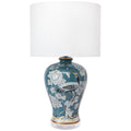 Cafe Lighting and Living Seraphine Table Lamp Ceramic Chinoiserie White Linen Shade Blue