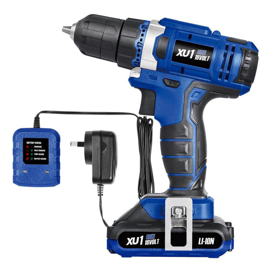 XU1 Blue Cordless Drill Driver Kit 18V 1.5Ah - 10mm Keyless Chuck - LED Worklight - Auzzistore