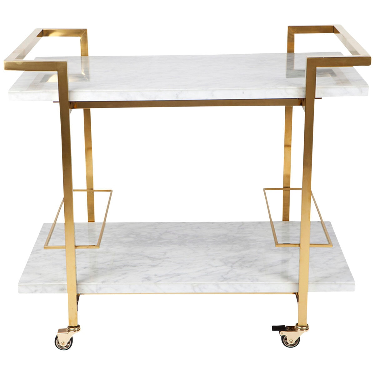 CAFE LIGHTING & LIVING Franklin White Marble Bar Cart Gold - Stainless Steel Frame, Inlaid Marble Shelves, Lockable Castors