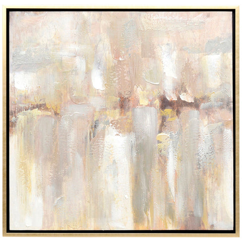 Cafe Lighting and Living Mystery Island Canvas Painting Gold Frame Grey and Taupe