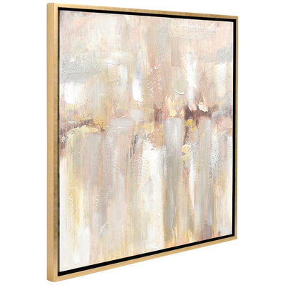 Cafe Lighting and Living Mystery Island Canvas Painting Gold Frame Grey and Taupe