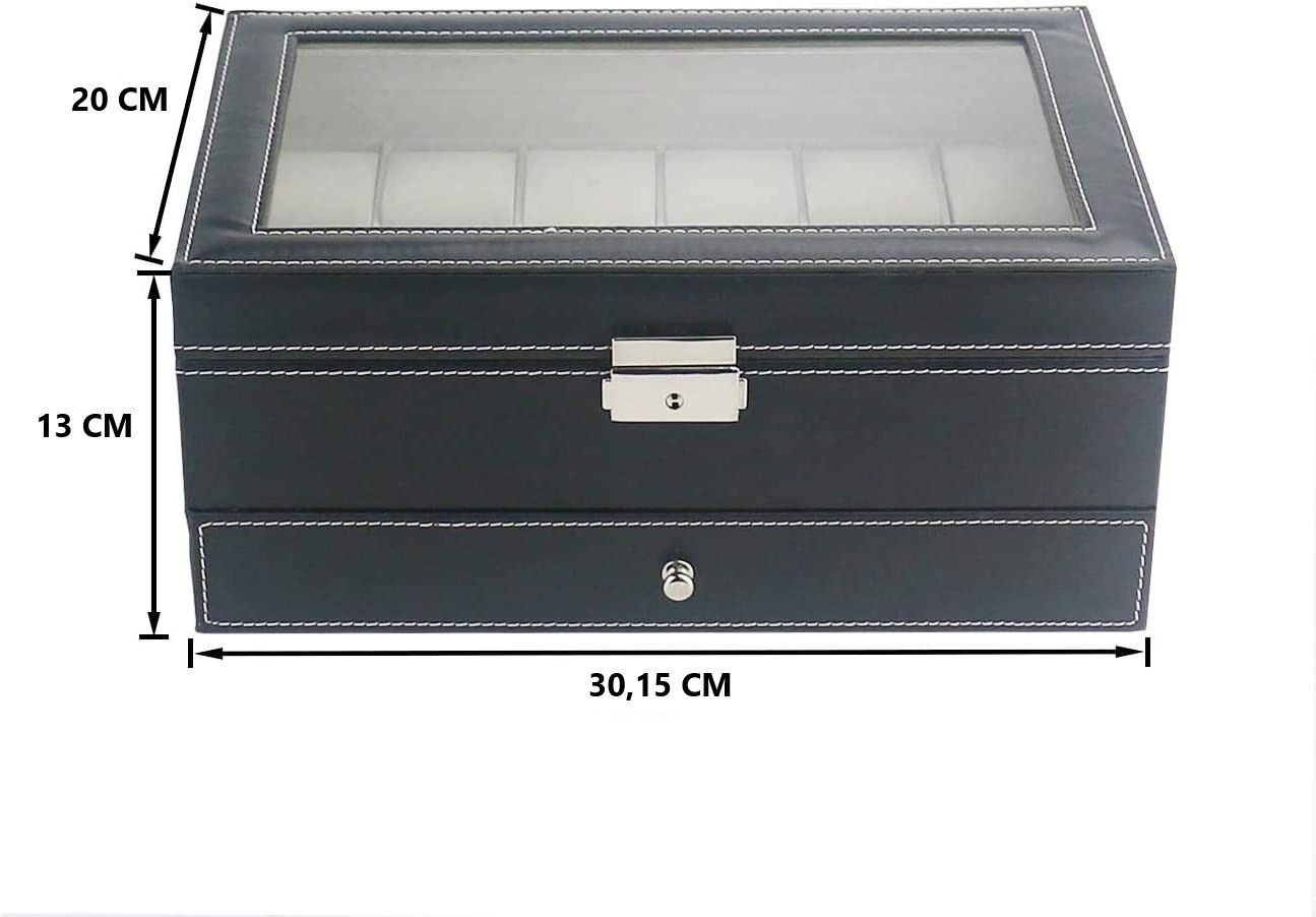 12 Slot PU Leather Lockable Watch and Jewelry Storage Boxes (Black) | Auzzi Store