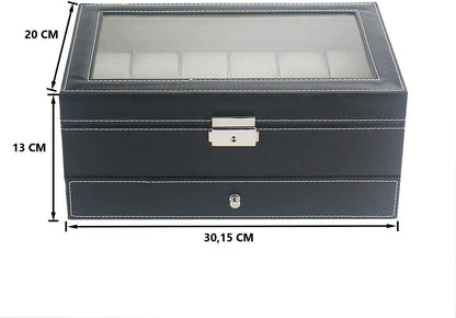12 Slot PU Leather Lockable Watch and Jewelry Storage Boxes (Black) | Auzzi Store