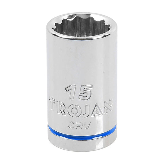 Trojan 15mm Socket 1/2 Drive - Polished Chrome Vanadium - 12 Point - Lifetime Warranty - Auzzistore
