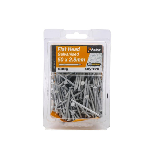 Paslode Flat Head Galvanised Nails 50 x 2 8mm 500g 170 Pack - Auzzistore