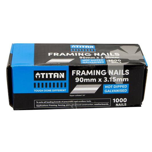 Titan Collated Framing Nails - 90mm x 3.15mm - Box of 1000 - Hot Dipped Galvanised - Auzzistore