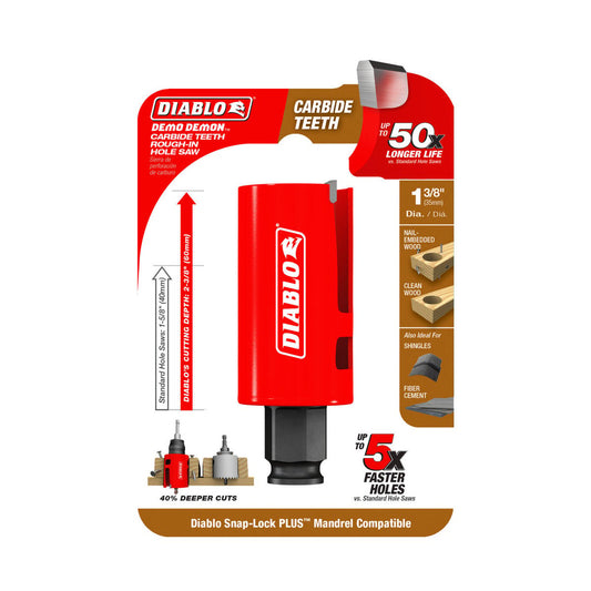 Diablo 1 3/8" Demo Demon Carbide Teeth Hole Saw - 60mm Cutting Depth - Fast Cutting - Auzzistore