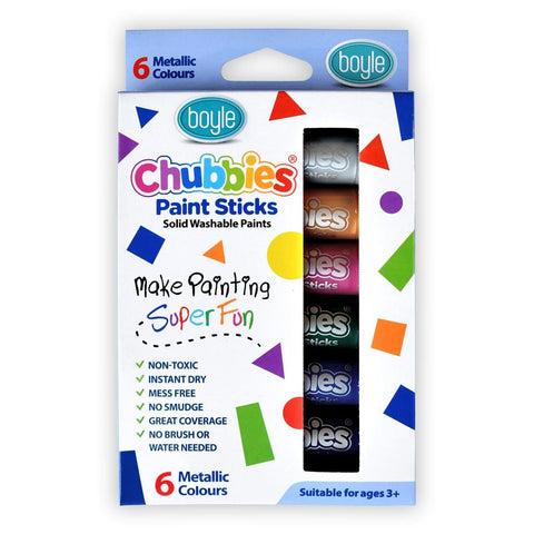 Boyle Metallic Colours Chubbies Paint Sticks 6 Pack - 25mm x 180mm - Non-Toxic - Auzzistore