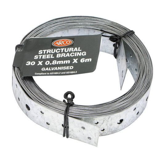 Airco Structural Galvanised Strapping 30mm x 0.8mm x 6m - Durable Bracing – view 2 - Auzzistore