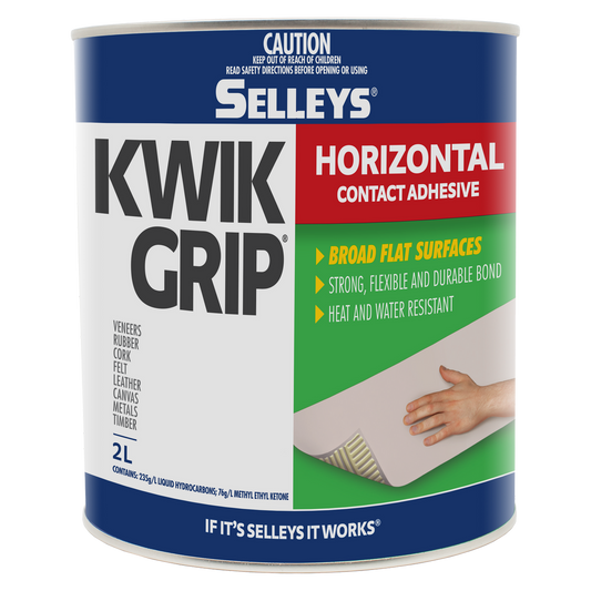 Selleys 2L Kwik Grip Horizontal Contact Adhesive - Solvent-Based - Heat Resistant - Instant Bond