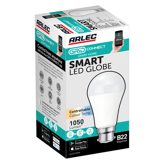 Arlec B22 LED Globe 1050lm 12W - Smart Colour Temperature Adjustable