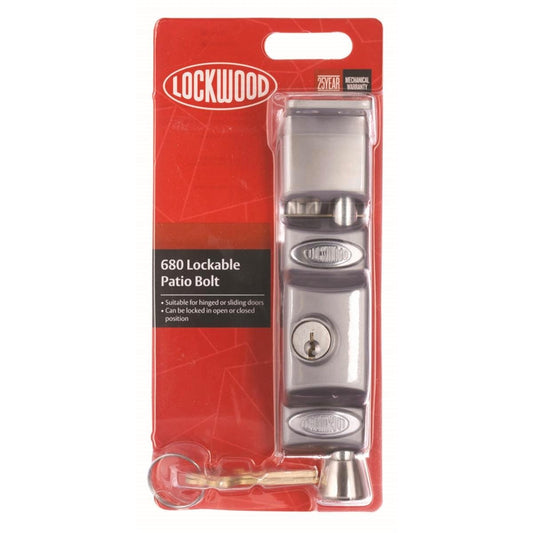 Lockwood Patio Bolt Satin Chrome 680 Zinc Alloy Easy Install Security - Auzzistore