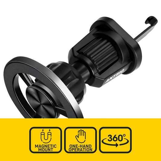 Antsig Magnetic Car Phone Holder Vent Mount - 4 Plates - 37mm x 37mm x 45mm - Black - High Strength Magnets