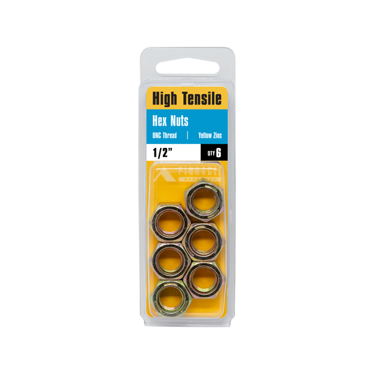 Pinnacle Hi Tensile Nuts 1/2" Yellow Zinc 6 Pack - 48mm x 14mm x 17mm – view 2 - Auzzistore