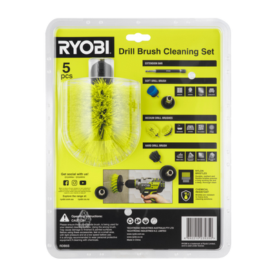 Ryobi 5 Piece Drill Brush Set - 285mm x 90mm x 218mm - Versatile Cleaning Tools