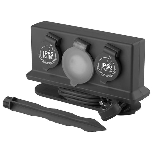 Arlec 4 Outlet Outdoor Powerboard with Timer - 1.8m - Dark Grey - Weatherproof