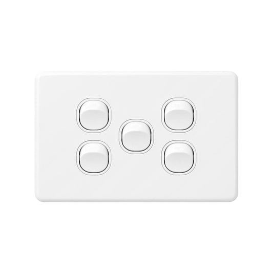 Deta X6 White Five Switch - 5 Gang - Polycarbonate - Classic Design - Auzzistore