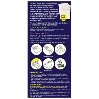 The Buzz Roach Max Cockroach Traps - 6 Pack - Cardboard Glue - Effective