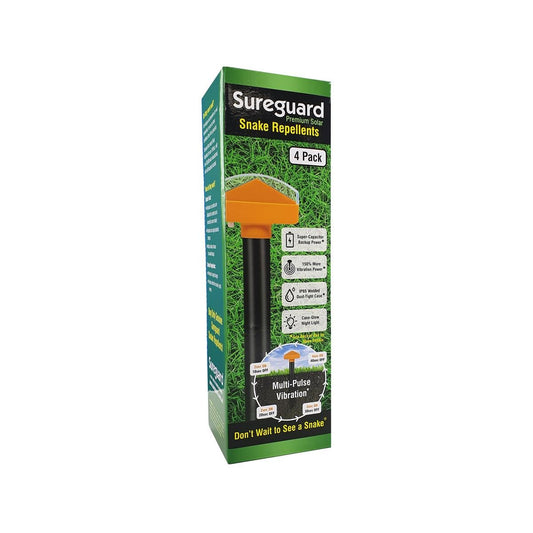 Sureguard Premium Solar Snake Repellent 4 Pack - Multi-Pulse Vibration - 100mm x 100mm x 360mm - Auzzistore