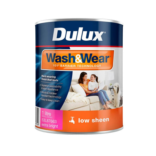 Dulux Interior Paint Wash Wear Low Sheen Extra Bright 1L - 1L - Stain Resistant, Easy Clean - Auzzistore