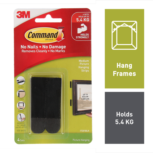 Command Medium Picture Hanging Strips - 4 Pack - Black - Damage-Free Hanging – view 2