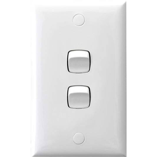 HPM 2 Gang Wall Switch 10A Plastic White Standard Size - Auzzistore