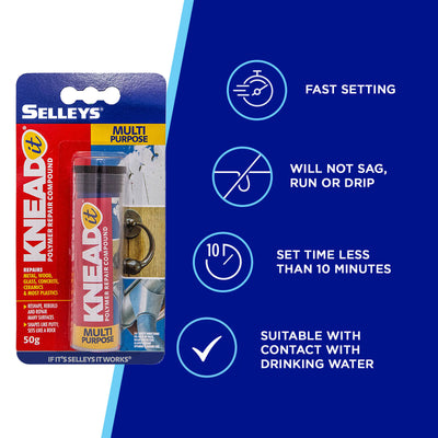 Selleys Knead It Epoxy Putty 50g Grey High Strength Adhesive