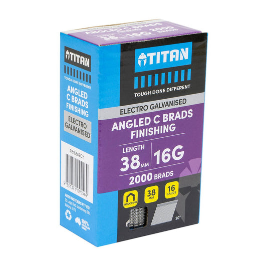 Titan 38mm 16 Gauge Electro Galvanised 20° Angled Collated Nail Brads Pack of 2000 - Chisel Point - Corrosion Resistant – view 2 - Auzzistore