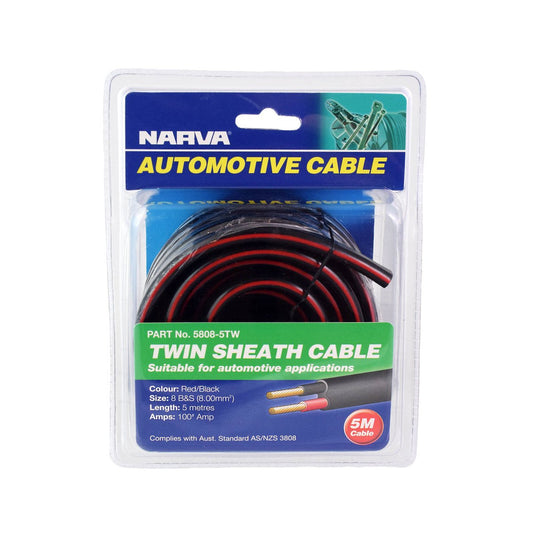 Narva 100A 8B S Twin Sheath Cable 5m - Red Black - Durable Flexible - Auzzistore