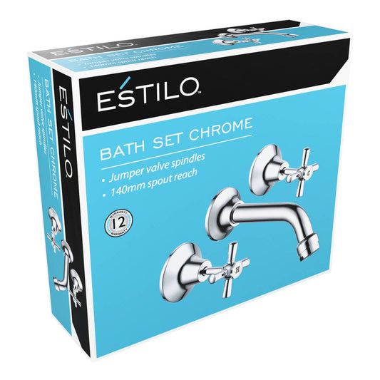 Estilo Chrome Bath Set - 140mm Spout Reach - Classic Design - Brass – view 2