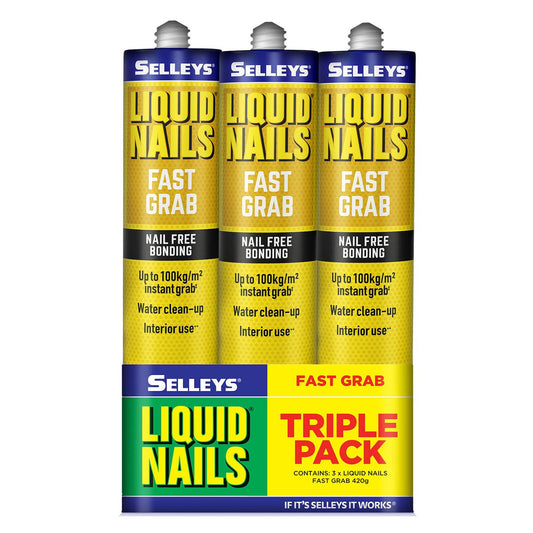 Selleys Liquid Nails 420g Construction Adhesive Fast Grab 3 Pack
