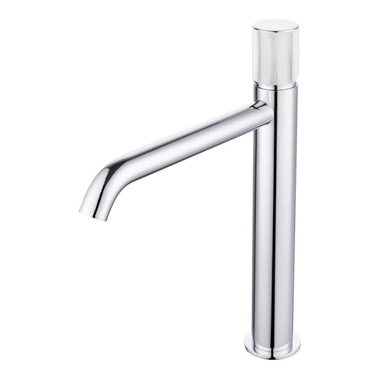 Mondella 25mm Chrome Vessel Basin Mixer - Textured Handle - Curved Spout