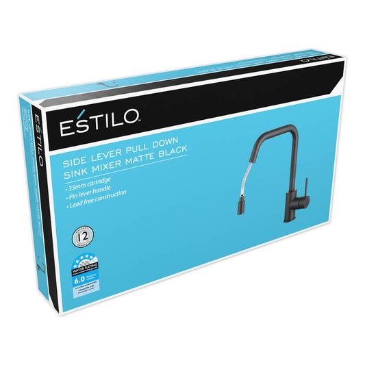 Estilo 35mm Matte Black Side Lever Pull Down Sink Mixer - Ergonomic Handle - Water Efficient – view 2