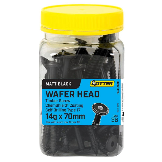 Otter 14g x 70mm Wafer Head Screws - Matt Black - 36 Pack - Auzzistore