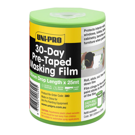 Uni Pro 30 Day Pre Taped Masking Tape Film Dispenser 550mm x 25m - Clear - Waterproof - UV Resistant - Auzzistore