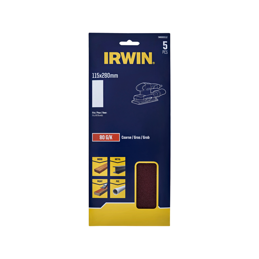 Irwin Sand Sheets 5 Pack - 115 x 280mm - 80 Grit - Aluminium Oxide - Auzzistore