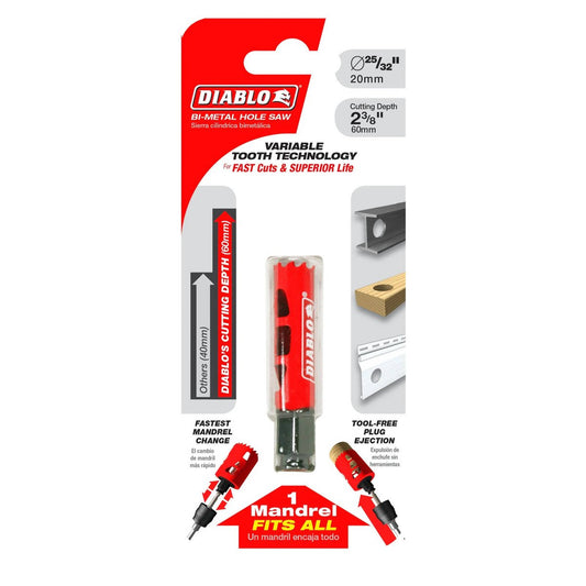 Diablo 20mm Bi Metal Hole Saw - Tool-Free Plug Ejection - Fast Cutting - Auzzistore