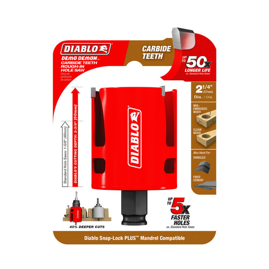 Diablo 2 1/4" Demo Demon Carbide Teeth Rough in Hole Saw - 60mm Cutting Depth - Faster Cutting - Auzzistore